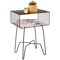 mDesign Mesita de Noche Vintage – Moderna Mesa de Metal Resistente a la corrosión con repisa – Mesita Auxiliar para…